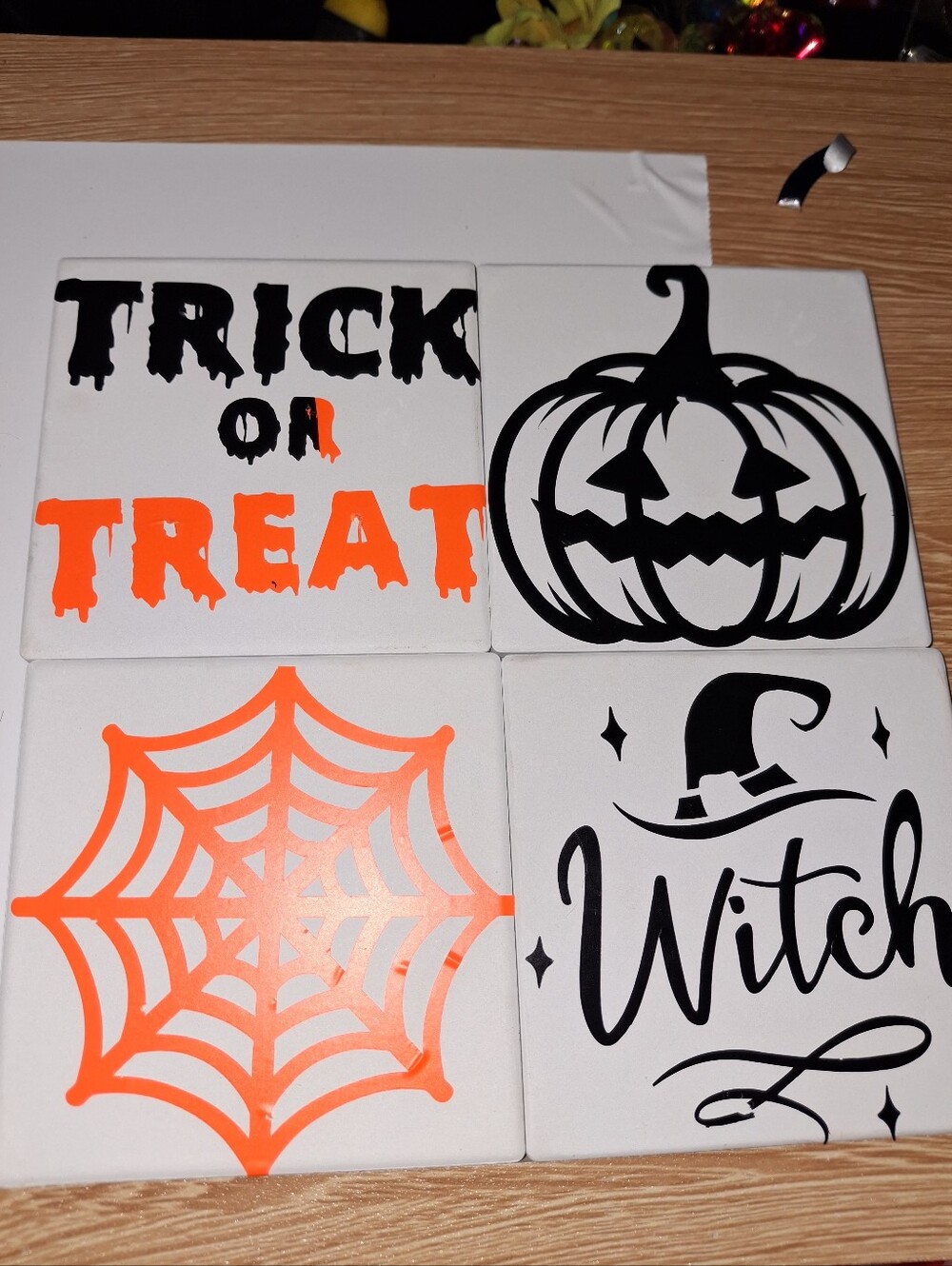 Halloween Tile Coaster Set - Orange & Black Graphic Designs